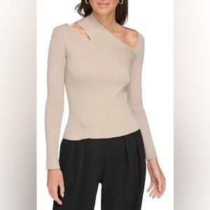 NWT DKNY Cutout Shoulder Asymmetric Neck Ribbed Sweater